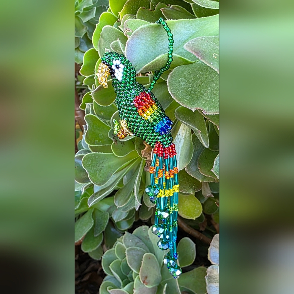 Colorful Beaded Parrot Ornament